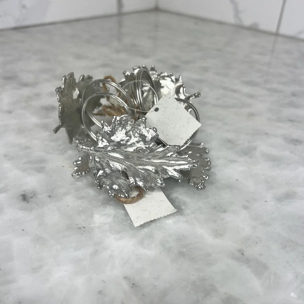 Pier 1 Maple Leaf Napkin Rings Silver Metal Set of 6 Fall Table Decor